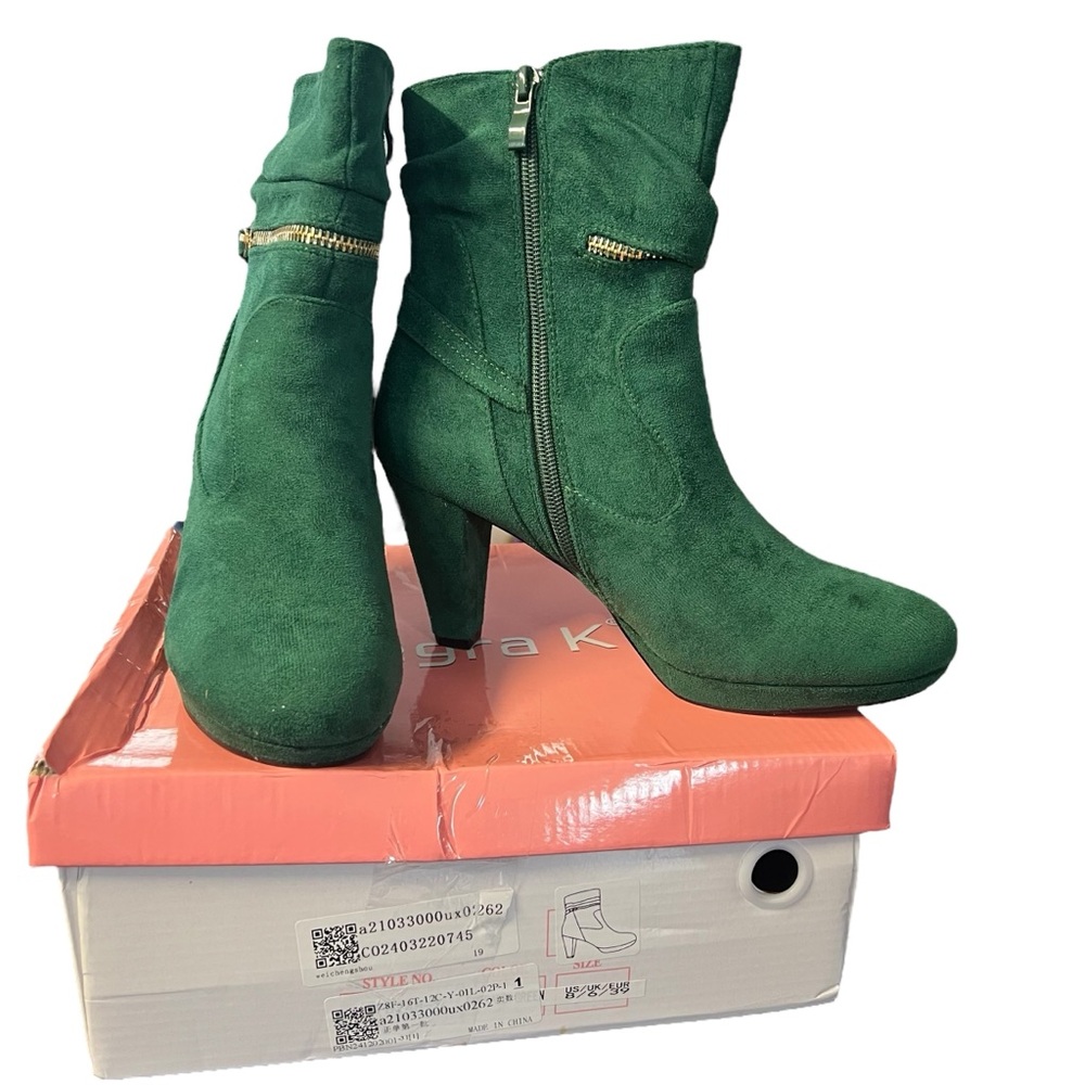 Allegra K NIB - Emerald Green Suede Heeled Boots with Zipper Sz. 8